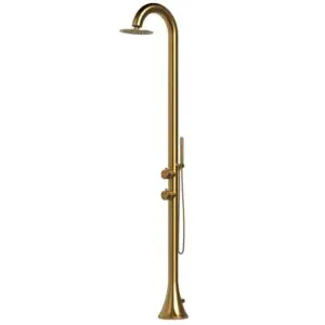 Sined Nautical 316l Stainless Steel Shower Luna Gold Color. Inlets For Hot And Cold Water, Ideal For Outdoor Installation Or Home Bathroom. The Stainless Column Also Ensures Long Life Due To The High Quality Of The Steel.