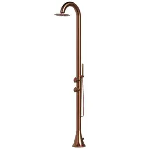 Pool Shower SINED Luna d Oro Rosa In Acciaio Aisi Inox 316l Nautico, Combines Design and Functionality. Made of Refined Rose Gold With Movable Showerhead and Inlets For Hot and Cold Water, it is Ideal For Outdoor and Indoor Installations.