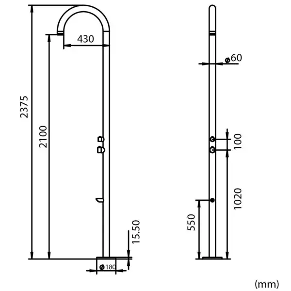 Olbia Inox: High Quality 316l Sined Nautical Steel Outdoor Shower, h 243.9cm, 6cm Diameter, With C-box System For Superior Stability. Ideal For Marine Environments, Gardens, Swimming Pools. Elegant Design, Integrated Mixer, Corrosion Resistant. - Image 6