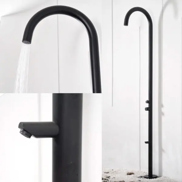 Black Olbia: High Quality Black 316l Sined Stainless Steel Outdoor Shower, h 243.9cm, 6cm Diameter, With C-box System For Superior Stability. Ideal For Marine Environments, Gardens, Swimming Pools. Elegant Design, Integrated Mixer, Corrosion Resistant. - Image 4