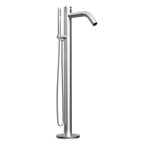 Mini Stainless Steel Free Standing Bathtub Pedestal With Hand Shower Sined Oristano Inox Mixing Of Both Shower Head And Movable Hand Shower Shower With Hot And Cold Water Inlet In Excellent Quality 316l Stainless Steel Also Suitable For Outdoor Use