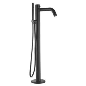 Black Freestanding Bathtub Faucet With Movable Hand Shower. Shower Column With Black Faucet For Freestanding Bathtub Sined Shower With Hot And Cold Water Inlet In Excellent Quality 316l Stainless Steel Also Suitable For Outdoor Use