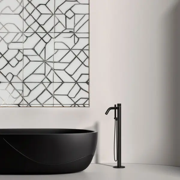 Black Freestanding Bathtub Faucet With Movable Hand Shower. Shower Column With Black Faucet For Freestanding Bathtub Sined Shower With Hot And Cold Water Inlet In Excellent Quality 316l Stainless Steel Also Suitable For Outdoor Use - Image 7