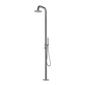 Outdoor Shower Pula Sined Shower For Swimming Pool And Garden. Shower Head Diameter 25cm Structure And Accessories In Marine Stainless Steel Aisi 316l Drum Diameter 6 Cm In Shower With Hot And Cold Water Supply Hand Shower And Mixer h 230 Cm