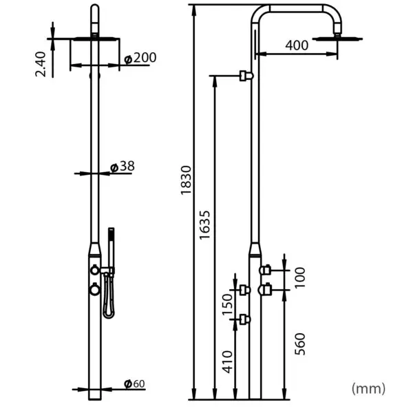 Sined Pula, Black Wall Shower Stainless Steel Aisi - Image 3