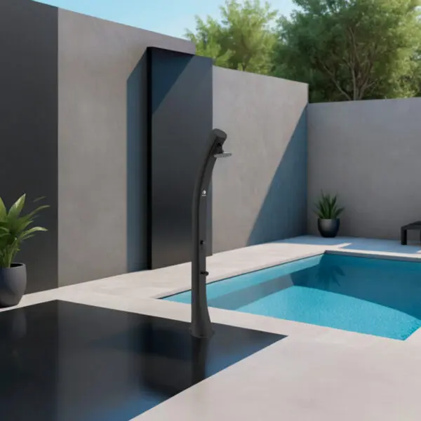 Solar Shower Black For Garden Shower With Round Shower Head Diameter 20 Cm Tank 40 Liters Foot Wash Tap Height 226,6 Cm Curved Structure In Hd Polyethylene With Metal Accessories Balck Matt. Limestone Filter And Cover For The Shower, Included. - Image 11