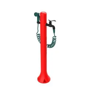Red Garden Fountain Acqua Pro By Sined. Side Water Connection For Watering Any Outdoor Space. Made Of High Resistance Polyethylene. Flexible Hose 7,5 Mt External And Spray Gun With 8 Different Jets. Easy Assembly