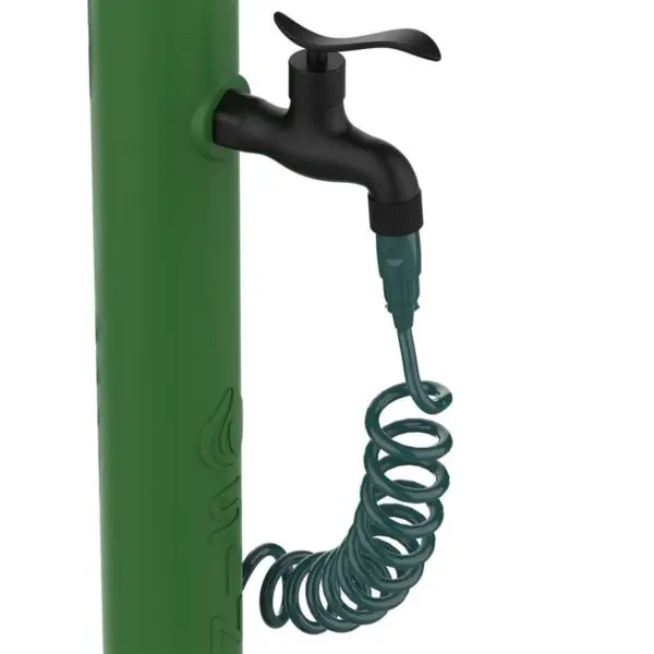 Green Garden Fountain And Bucket With 5 Liters Capacity, Cast Iron Grid For Leaves Collection. Lateral Water Connection. Kit Made In High Resistance Polyethylene. External Flexible Hose 7,5 Mt And Spray Gun With 8 Different Jets. - Image 2