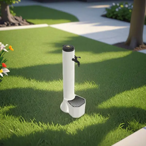 White Outdoor Fountain And Bucket With 5 Liters Capacity, Aluminum Leaf Catcher Grid Double Side And Bottom Water Connection. Made Of High Resistance Polyethylene Black Metal Alloy Tap With Garden Hose Quick Coupling - Image 7