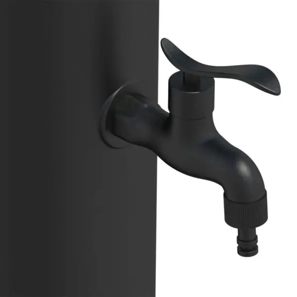Black Outdoor Fountain And Bucket With 5 Liters Capacity, Aluminum Grid Leaf Catcher. Double Side And Bottom Water Connection. Made Of High Resistance Polyethylene. Black Metal Alloy Tap With Garden Hose Quick Coupling - Image 2