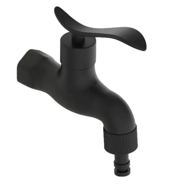 Black Outdoor Fountain And Bucket With 5 Liters Capacity, Aluminum Grid Leaf Catcher. Double Side And Bottom Water Connection. Made Of High Resistance Polyethylene. Black Metal Alloy Tap With Garden Hose Quick Coupling - Image 5