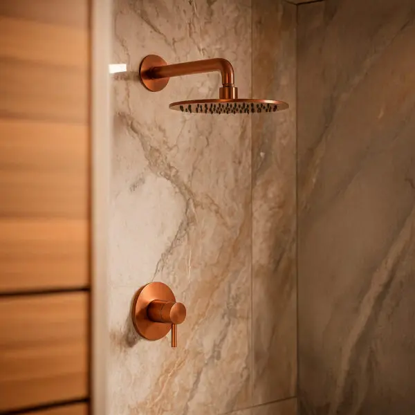 SINED Wall Shower Arm and Shower Head Kit. 30cm Shower Head. Made of 316L Stainless Steel PVD Rose Gold Finish. Ideal for Indoor and Outdoor, Elegant and Corrosion Resistant, Perfect for Modern Bathrooms and Outdoor Environments. - Image 3