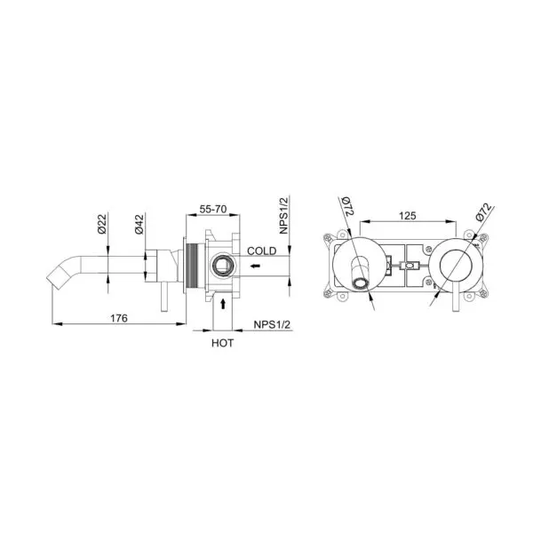 SINED LEVANTE Wall Mixer and Spout Kit. Wall-mounted Faucet In 316L Stainless Steel. Rose Gold PVD Finish. Ideal for Indoor and Outdoor, Stainless Finish, Elegant and Durable Design for Modern Bathrooms and Outdoor Environments. - Image 2