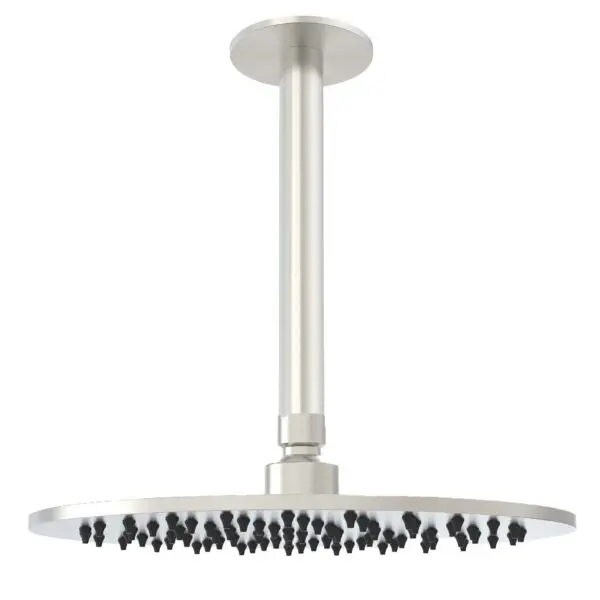SINED LEVANTE Ceiling Shower Kit in 316L Stainless Steel. 24cm long arm and 25cm diameter shower head. Stainless Steel Finish. Indoor and Outdoor Installation. Elegant and Corrosion Resistant Design. For Modern and Nautical Environments.