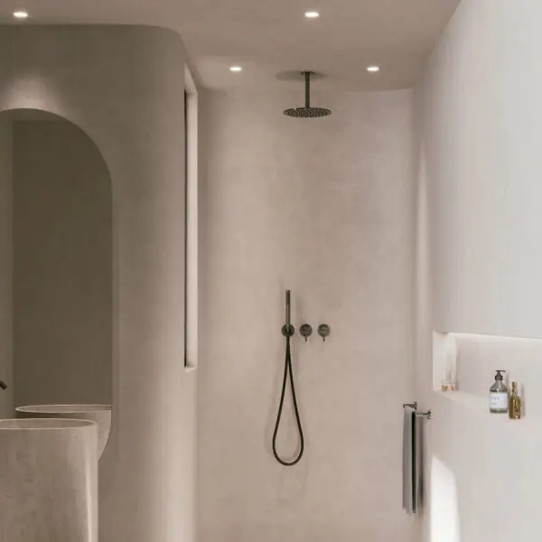 SINED LEVANTE Ceiling Shower Kit in 316L Stainless Steel. 24cm long arm and 25cm diameter shower head. Stainless Steel Finish. Indoor and Outdoor Installation. Elegant and Corrosion Resistant Design. For Modern and Nautical Environments. - Image 3