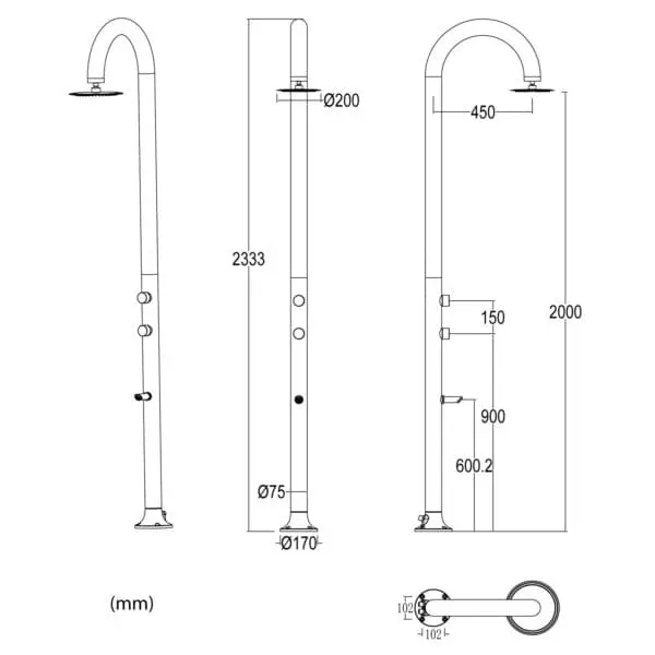 White Moon Shower In Aluminum Hot And Cold Water Sined With Temperature And Footwash Mixer. Double Water Connection, Bottom And Side, Installable Both Inside And Outside The House, Richly Equipped. - Image 5