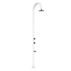 White Moon Shower In Aluminum Hot And Cold Water Sined With Temperature And Footwash Mixer. Double Water Connection, Bottom And Side, Installable Both Inside And Outside The House, Richly Equipped.