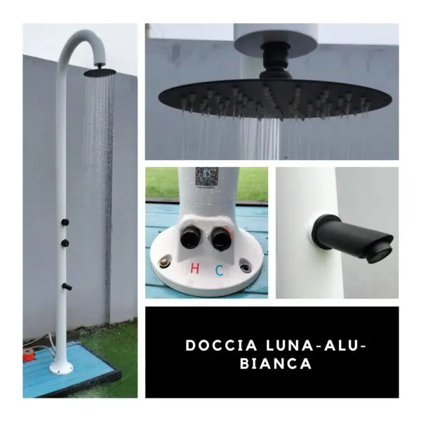 White Moon Shower In Aluminum Hot And Cold Water Sined With Temperature And Footwash Mixer. Double Water Connection, Bottom And Side, Installable Both Inside And Outside The House, Richly Equipped. - Image 4