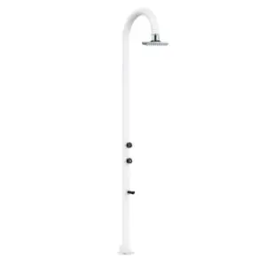 White Aluminum Shower Sined. Hot And Cold Water With Square I-switch Showerhead With Lcd Thermometer. Double Water Connection, Bottom And Side. Can Be Placed Outside Or Inside The House. Super Accessorized h 223.5 Cm. For Outdoor And Home.