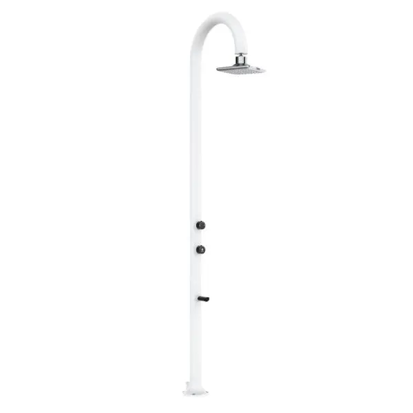 White Aluminum Sined Shower. Hot And Cold Water With Square Led Shower Head With Lcd Thermometer. Double Water Connection, Bottom And Side. Can Be Placed Outside Or Inside The House. Super Accessorized h 223,5 Cm. For Outdoors And Home.