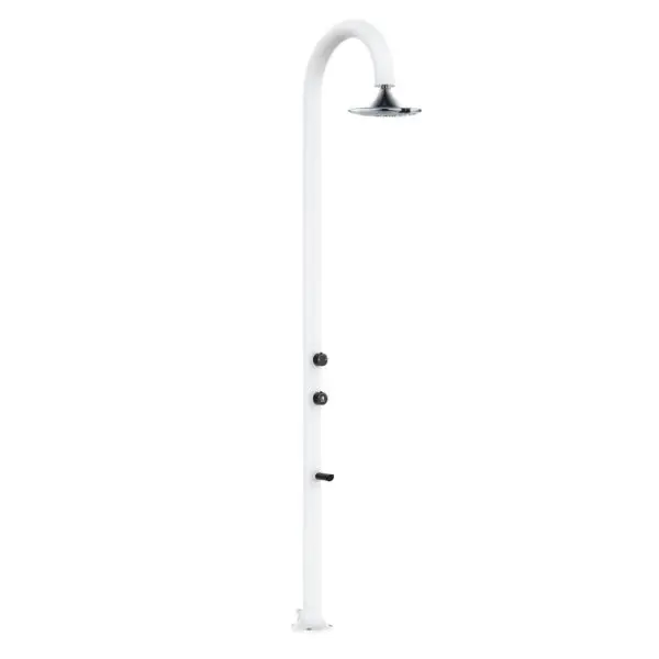 Gray Aluminum Hot And Cold Water Shower With Round I-switch Shower Head. Double Water Connection, Bottom And Side. Can Be Placed Outside Or Inside The House. Change The Water Jet With a Single Hand Gesture.