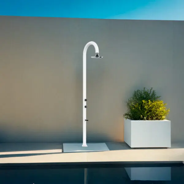 Gray Aluminum Hot And Cold Water Shower With Round I-switch Shower Head. Double Water Connection, Bottom And Side. Can Be Placed Outside Or Inside The House. Change The Water Jet With a Single Hand Gesture. - Image 5