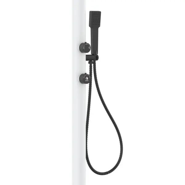 White Aluminum Luna Shower With Mobile Hot And Cold Water Hand Shower And Mixer, Round Shower Head Anti-limescale Nozzles. Double Water Connection, Bottom And Side. Ideal For All Outdoor Activities Or Placeable Inside The Home. - Image 2