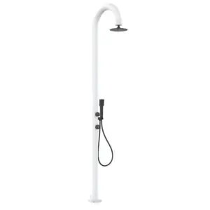 White Aluminum Luna Shower With Mobile Hot And Cold Water Hand Shower And Mixer, Round Shower Head Anti-limescale Nozzles. Double Water Connection, Bottom And Side. Ideal For All Outdoor Activities Or Placeable Inside The Home.