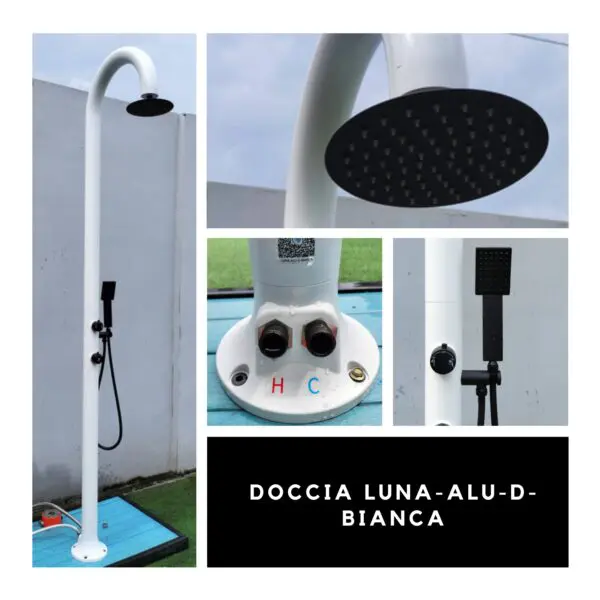 White Aluminum Luna Shower With Mobile Hot And Cold Water Hand Shower And Mixer, Round Shower Head Anti-limescale Nozzles. Double Water Connection, Bottom And Side. Ideal For All Outdoor Activities Or Placeable Inside The Home. - Image 4
