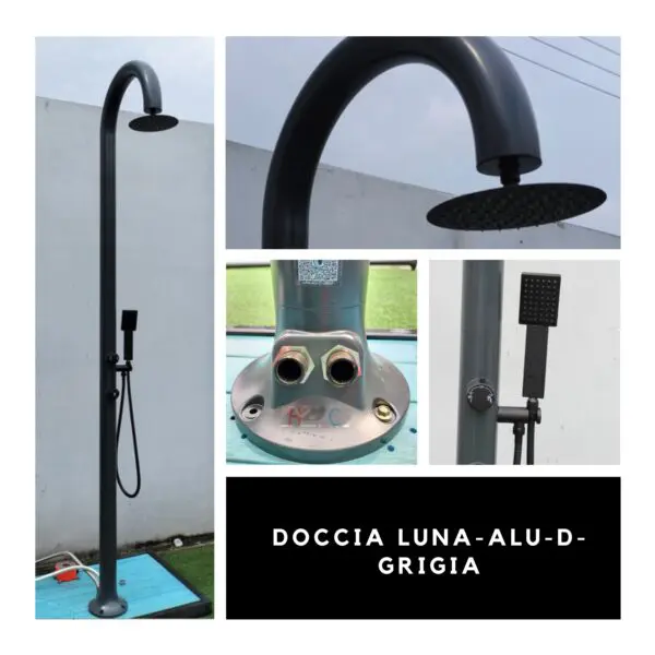 Aluminum Shower System, Gray Color, With Hot And Cold Water Function. Equipped With Round Anti-lime Shower Head And Double Water Connection. Ideal For Gardens, Swimming Pools, Campsites, Hotels, Bathing Establishments, Spas. - Image 4