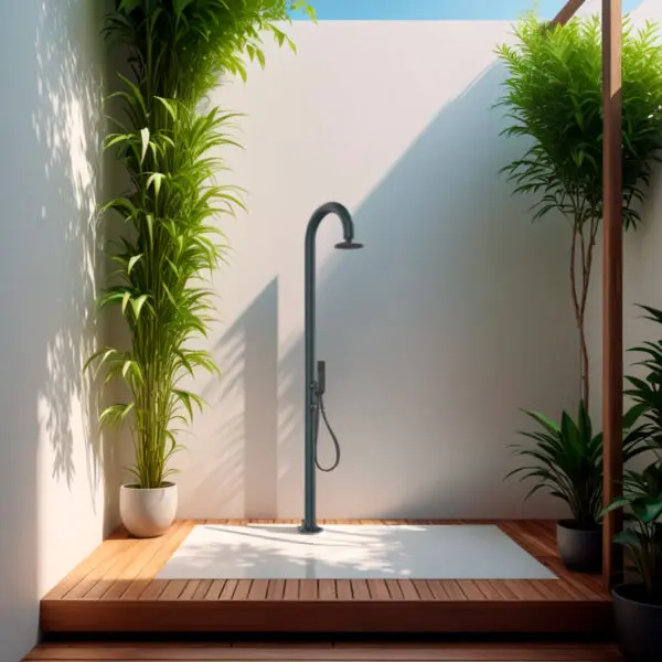 Aluminum Shower System, Gray Color, With Hot And Cold Water Function. Equipped With Round Anti-lime Shower Head And Double Water Connection. Ideal For Gardens, Swimming Pools, Campsites, Hotels, Bathing Establishments, Spas. - Image 6