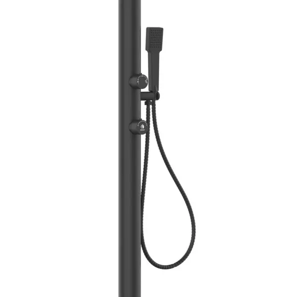 Black Aluminum Shower With Mobile Hot And Cold Water Hand Shower, Round Shower Head With Anti-scale Nozzles. Dual Water Connections, Bottom And Side. For All Outdoor And Indoor, Private And Commercial Activities. For Large Workloads. - Image 2