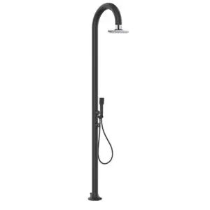 Black Aluminum Shower Sined. Hot And Cold Water With Square Lcd Shower Head And Useful Hand Shower. Double Water Connection, Bottom And Side. Can Be Placed Outside Or Inside The House. Super Accessorized h 223,5 Cm. For Outdoor And Indoor Use.