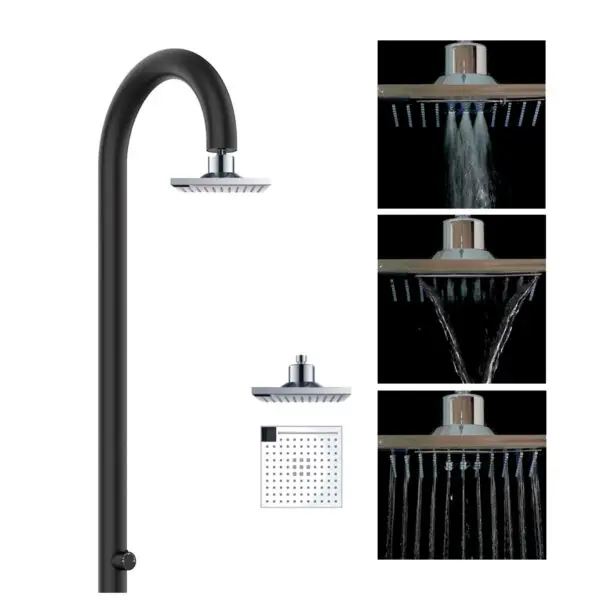 Black Aluminum Shower Sined. Hot And Cold Water With Square Lcd Shower Head And Useful Hand Shower. Double Water Connection, Bottom And Side. Can Be Placed Outside Or Inside The House. Super Accessorized h 223,5 Cm. For Outdoor And Indoor Use. - Image 5