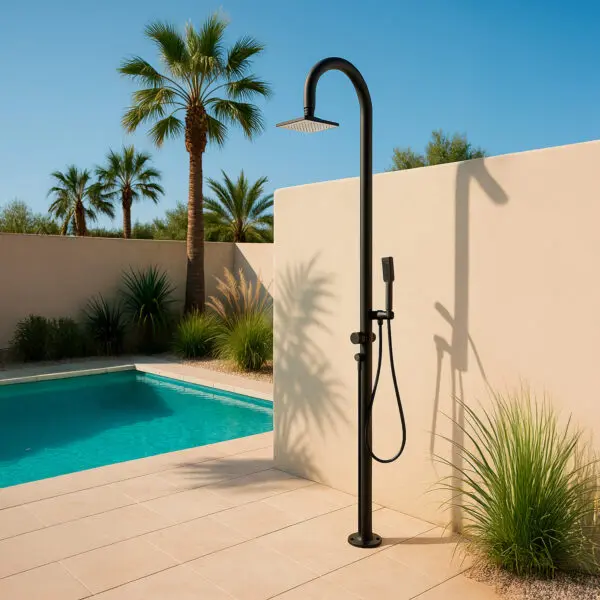 Black Aluminum Shower Sined. Hot And Cold Water With Square Lcd Shower Head And Useful Hand Shower. Double Water Connection, Bottom And Side. Can Be Placed Outside Or Inside The House. Super Accessorized h 223,5 Cm. For Outdoor And Indoor Use. - Image 8