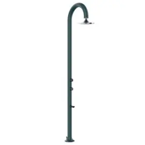Gray Aluminum Hot And Cold Water Shower With Round I-switch Shower Head. Double Water Connection, Bottom And Side. Can Be Placed Outside Or Inside The House. Change The Water Jet With a Single Hand Gesture.