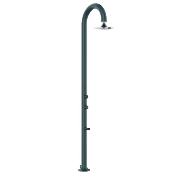 Gray Aluminum Hot And Cold Water Shower With Round I-switch Shower Head. Double Water Connection, Bottom And Side. Can Be Placed Outside Or Inside The House. Change The Water Jet With a Single Hand Gesture.