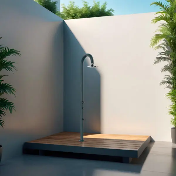 Gray Aluminum Hot And Cold Water Shower With Round I-switch Shower Head. Double Water Connection, Bottom And Side. Can Be Placed Outside Or Inside The House. Change The Water Jet With a Single Hand Gesture. - Image 5