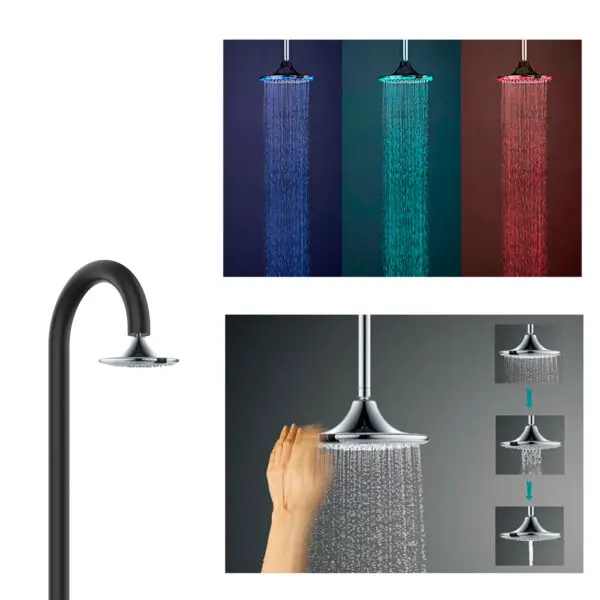 Enjoy The Versatility Of Our Black Aluminum Shower, Equipped With An Advanced Round I-switch Sensor Showerhead. Designed For Flexible Installation, Both Indoor And Outdoor, It Allows You To Vary The Water Jet With a Hand Movement. - Image 4