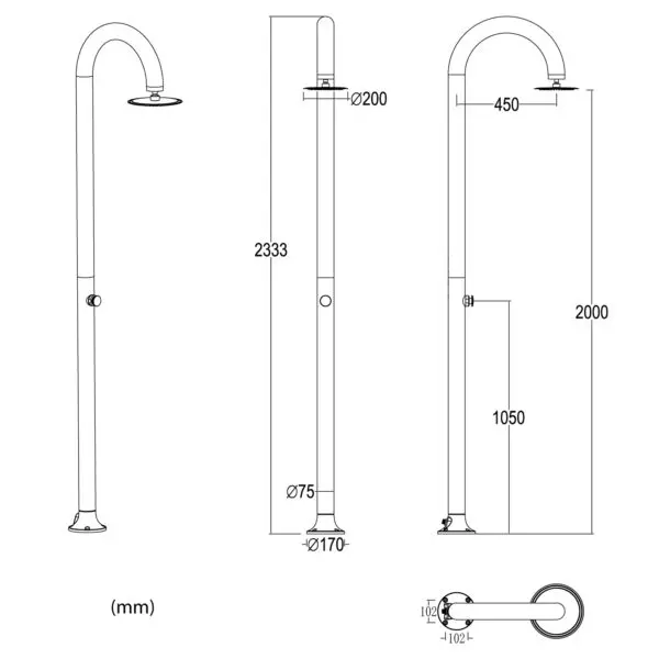White Aluminum Timed Shower. Cold Water Only, Mixer That Regulates Water Flow. Double Cold Water Only Connection On Single Inner Pipe, Bottom And Side For Outdoor Or Indoor Housing. For Large Workloads - Image 5