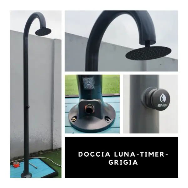Gray Aluminum Timed Shower. Cold Water Only, Mixer To Regulate Water Flow. Double Water Connection, Bottom And Side On Single Inner Hose. For Outdoors Or Indoors. For Large Workloads With Great Water Saving. - Image 4