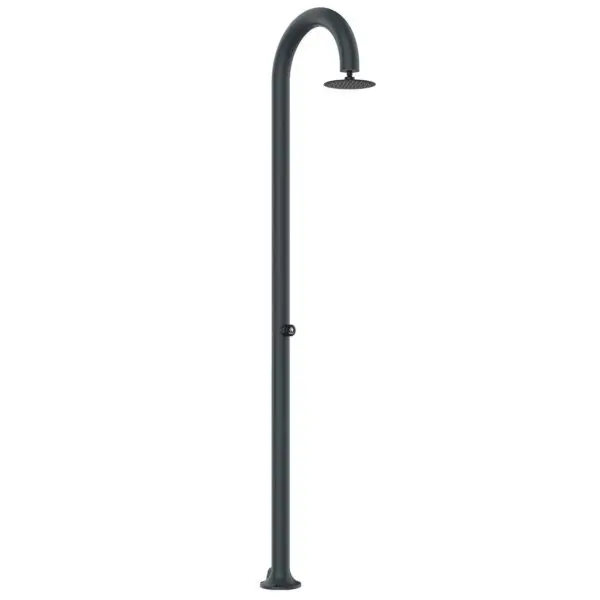 Gray Aluminum Timed Shower. Cold Water Only, Mixer To Regulate Water Flow. Double Water Connection, Bottom And Side On Single Inner Hose. For Outdoors Or Indoors. For Large Workloads With Great Water Saving.