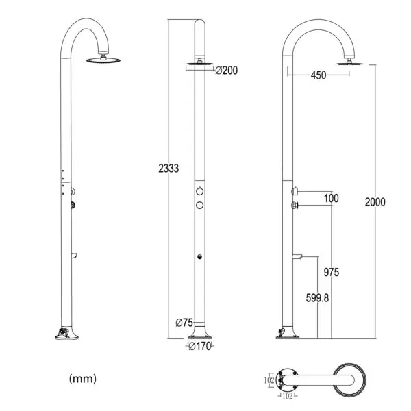 White Aluminum Timed Shower. Dispenses Cold Water Only, With Flow Regulating Mixer And Foot Wash. Dual Water Connection, Under And Side On Single Inner Hose. For Indoor And Outdoor Use. Intensive Use And Great Water Saving. - Image 6