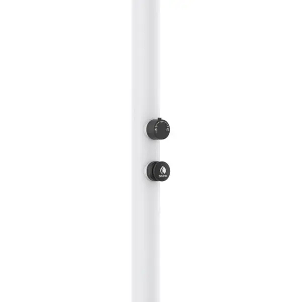 White Aluminum Timed Shower. Dispenses Cold Water Only, With Flow Regulating Mixer And Foot Wash. Dual Water Connection, Under And Side On Single Inner Hose. For Indoor And Outdoor Use. Intensive Use And Great Water Saving. - Image 2