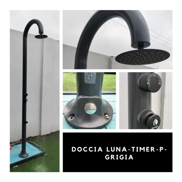 Gray Aluminum Shower With Timer. Cold Water Only, Mixer For Flow Control And Foot Wash Function. Dual Water Inlet, Low And Side On Single Inner Pipe For Indoor And Outdoor Use. For Frequent Use, With Great Water Saving - Image 4