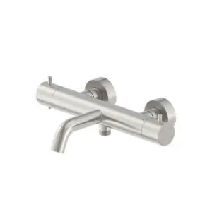 SINED LEVANTE wall-mounted bathtub mixer made of 316L stainless steel. Temperature and water outlet mixer. Suitable for indoor and outdoor use, durable and modern design. Spout or hand shower. Corrosion-resistant, ideal for outdoor use.