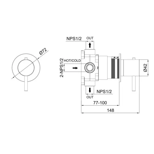 SINED LEVANTE bathroom wall mixer made of 316L stainless steel, ideal for regulating water temperature. Suitable for indoor and outdoor installation, corrosion resistant and modern and durable design. - Image 2