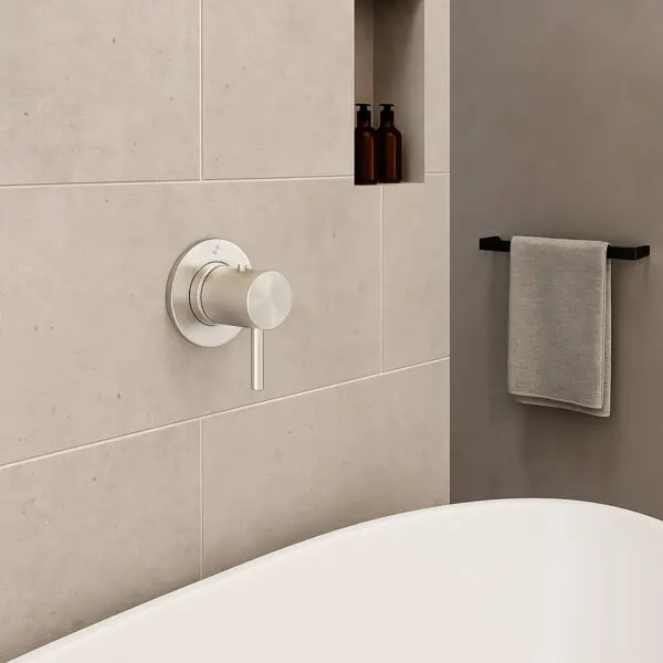 SINED LEVANTE thermostatic bathroom wall-mounted mixer in 316L stainless steel. Automatic temperature control. Suitable for indoor and outdoor installation, corrosion resistant and modern and durable design. - Image 3