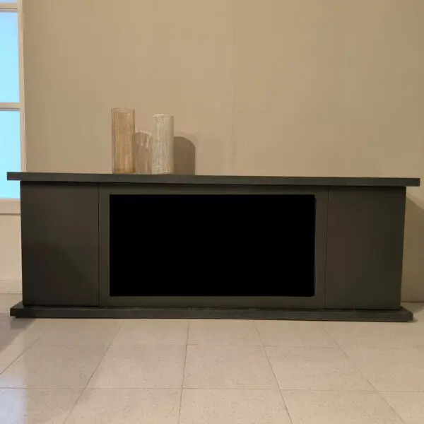Anthracite Wood Cabinet For Fireplace, For Electric Insert Sined Ispica 108. Made Of Durable Materials: Resistant To Yellowing And Painted Wood. Frame And Doors Finish In Graphite Ral 7022, Top And Base In Tacande. Ideal For Indoor Use. - Image 3