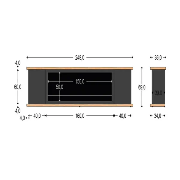 Gray Wood Fireplace Cabinet, Prepared For Electric Insert Sined Vulture 150, Light Gray Wood Cabinet Frame And Doors In Sian Grey, Top And Base In Oak. Handcrafted In Europe For All Domestic And Commercial Interior Spaces - Image 2